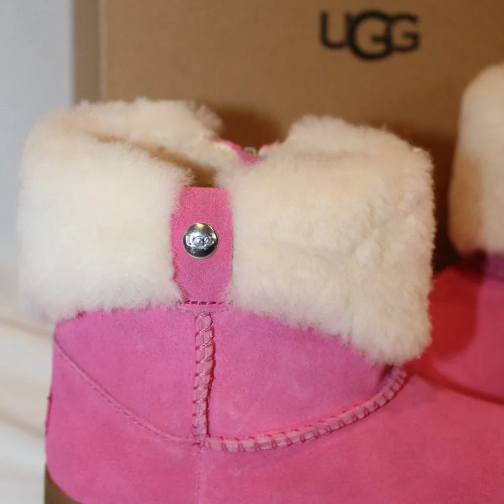 NIB UGG GIRLS TODDLER PINK SHEARLING CUFF ANKLE WINTER‎ BOOTS PINK